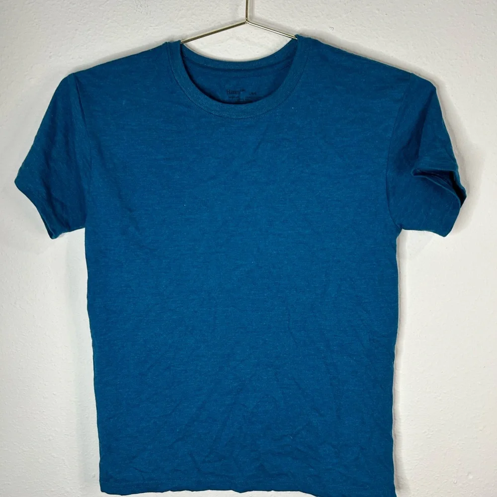 Hanes Boys Blue Short Sleeve T-Shirt Size Large Casual Everyday Tee - Picture 2 of 5